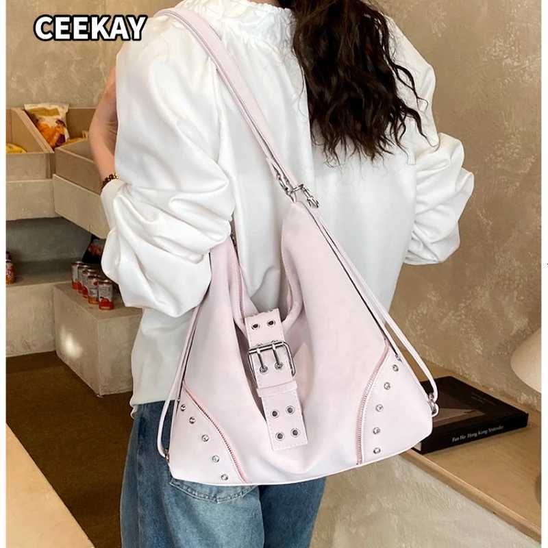 Evening Bags CEEKAY Women's Hobo Bag Light Pink Soft PU Leather Large Shoulder Handbag Metal Detail Daily Casual Sweet Style H261016