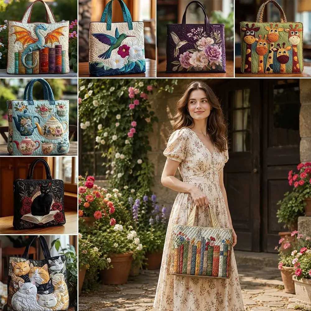 Evening Bags Fashion Large Capacity Quilted Tote Bag Cartoon Embroideried Soft Travel Handbag Lightweight Shopping Bag for Women H261016