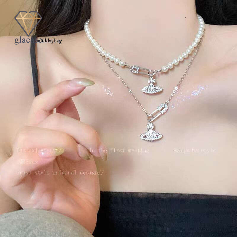 Planet Pearl Necklace for Women, Light Luxury Niche Design, Paperclip Saturn Clavicle Chain, High-End Exquisite Neck Chain