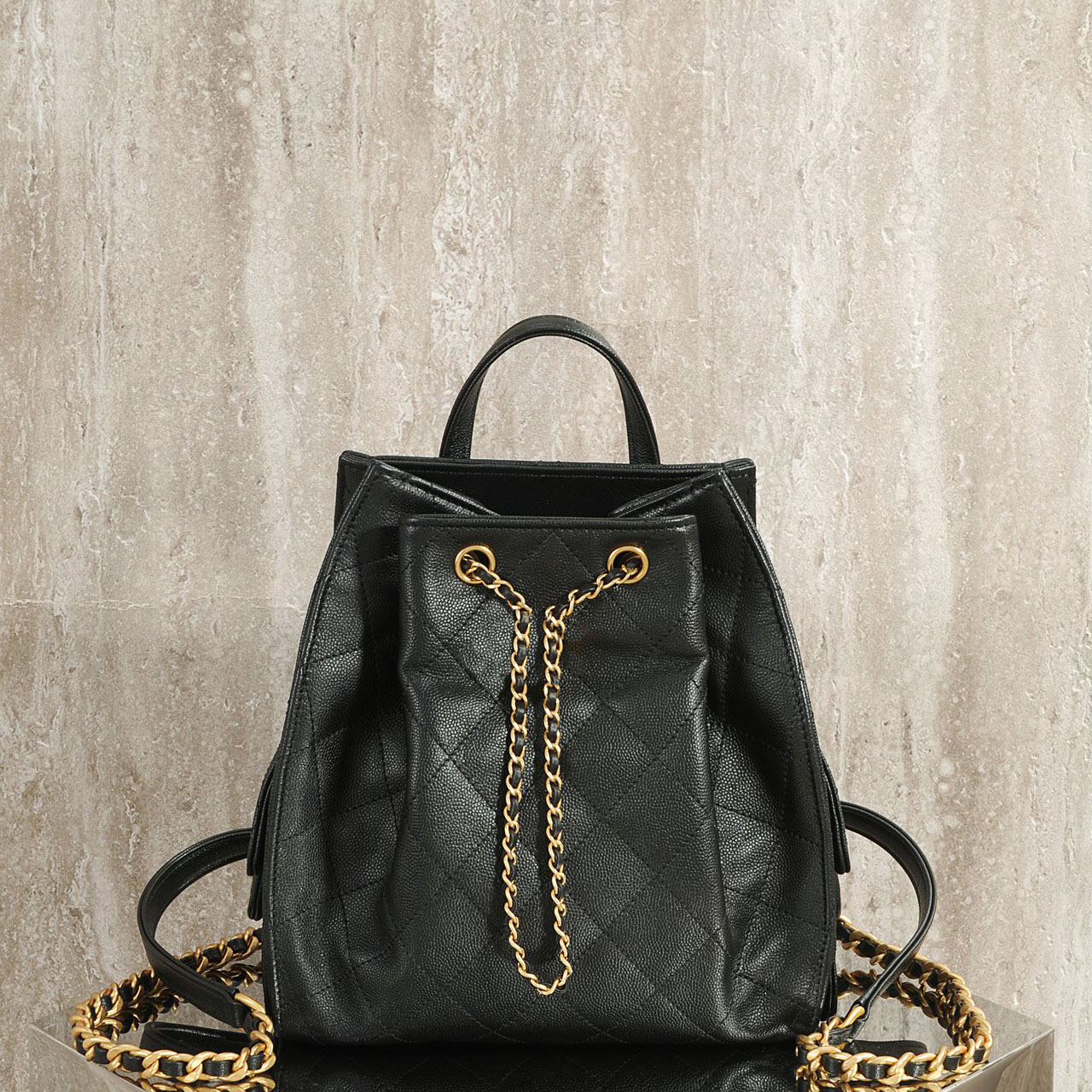 Designer Bag 25B series diamond quilted drawstring backpack pebbled leather top handle for dating party outing