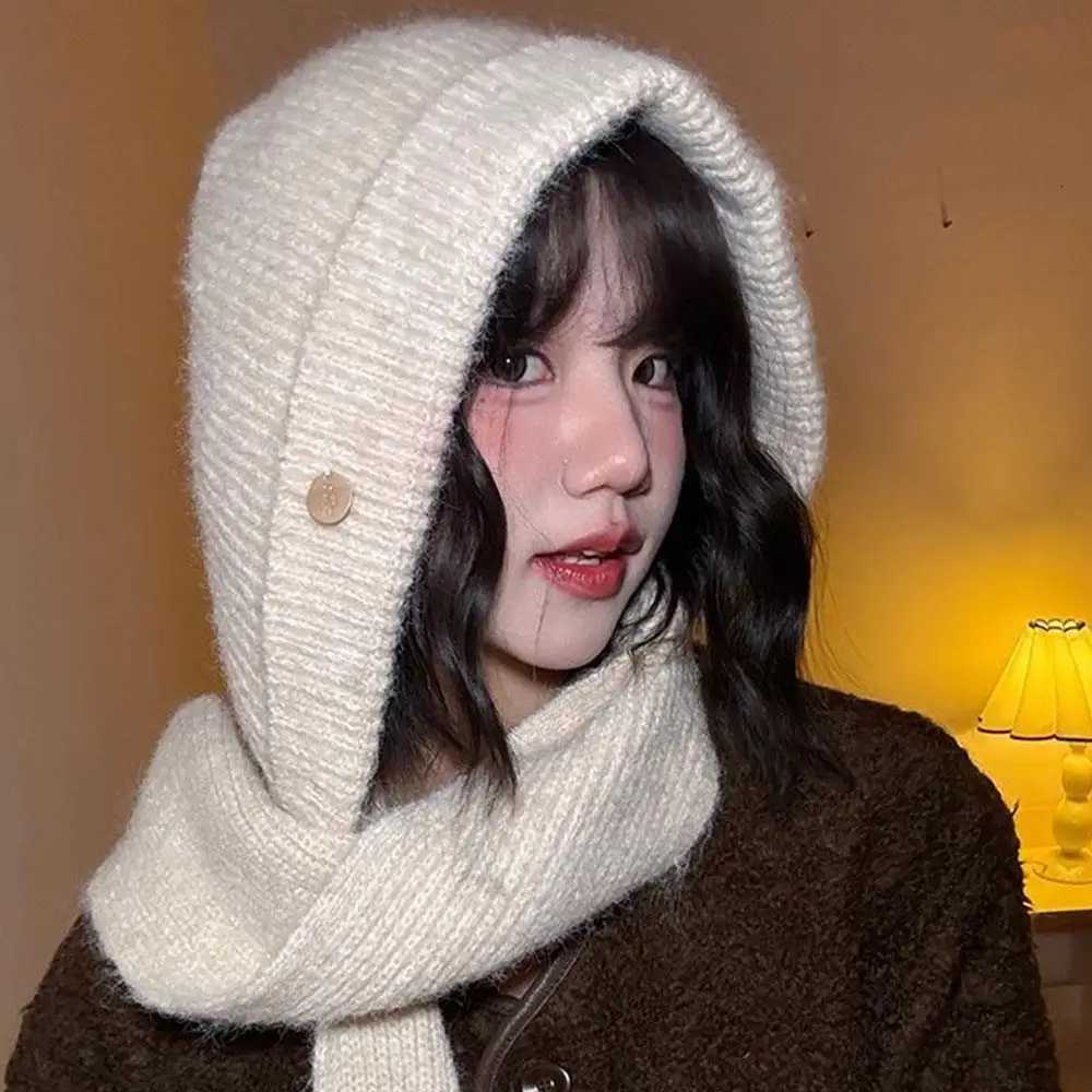 Beanie/Skull Caps Korean Balaclava Bonnet Women's Hat Scarf One-piece Winter Skullies Beanies Hat Thicken Warm Women's Head Hood Neck Prot