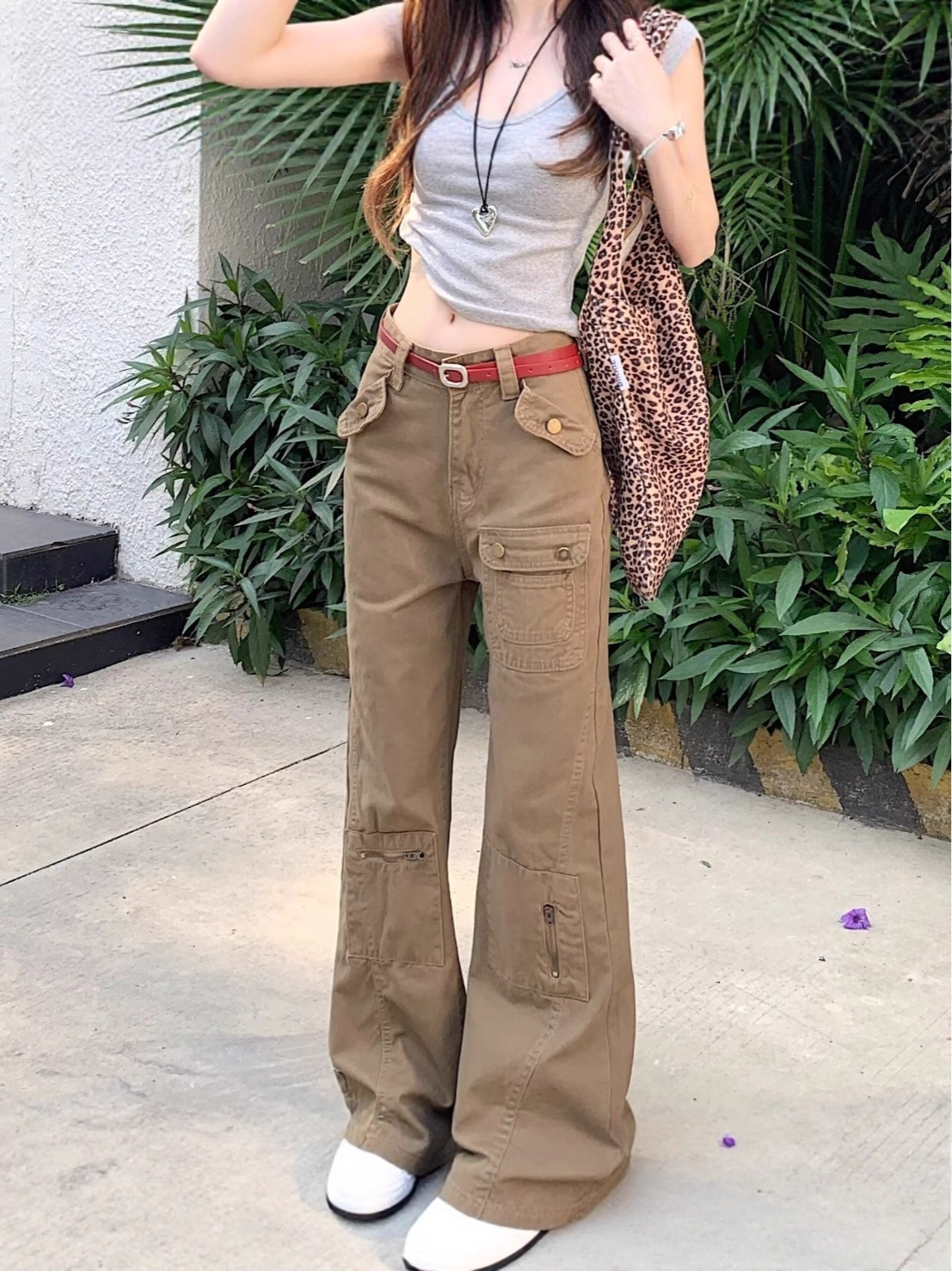Women Plus Size High Waist American Style Workwear Jeans Multi Pocket Loose Floor Length Denim Pants Spring Casual Street Wear Versatile Long Trouse