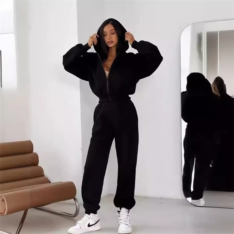 Women Sports Suit Hooded Zipper Long-sleeved Autumn Winter Coat Leggings Trousers Two Piece Set For Women 261016