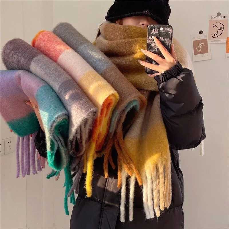 2026 Winter Thick Warm Scarf Women Cashmere Shawl and Wraps Pashmina Neckerchief Bufanda Female Rainbow Hairy Tessel Echarpe New S261017R44M