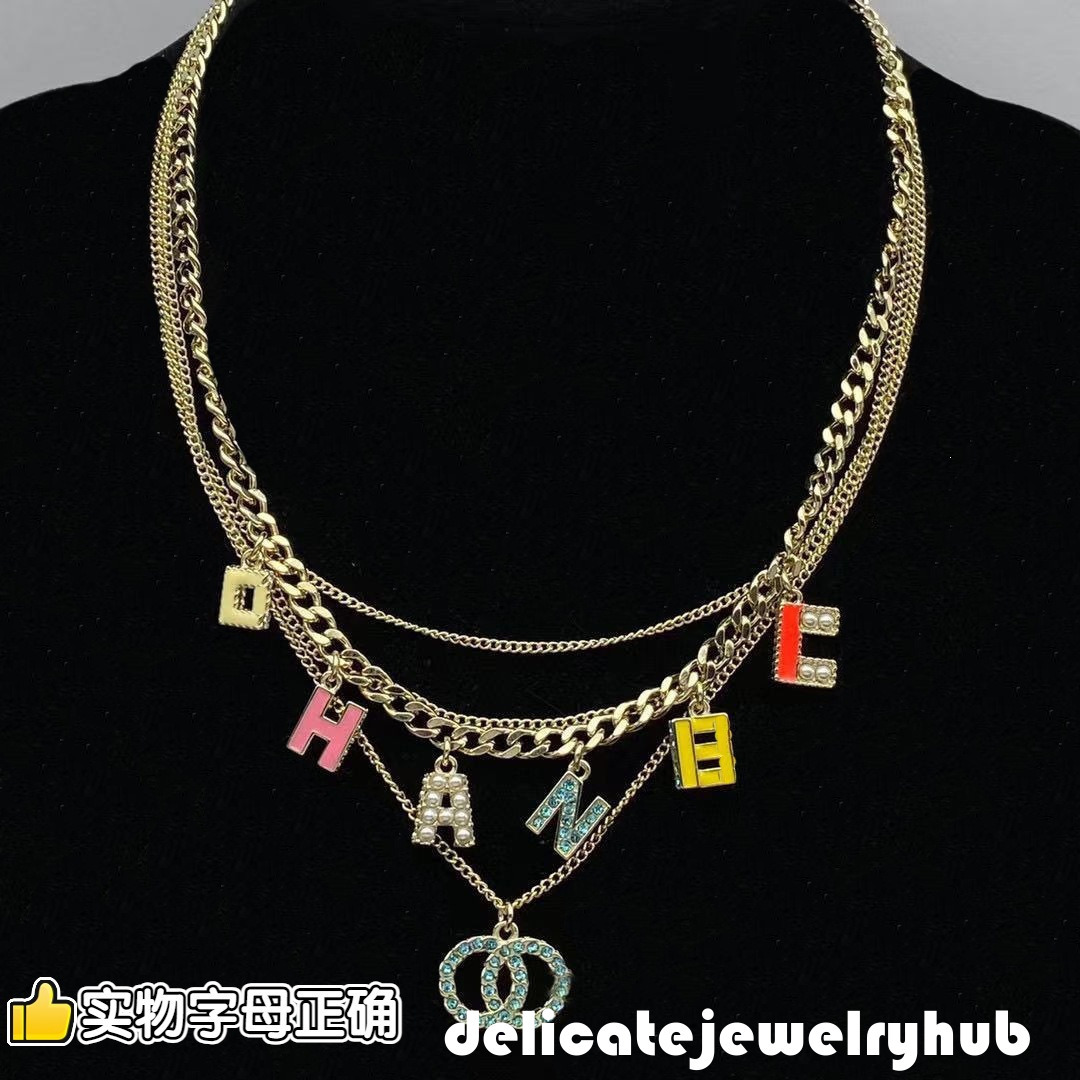 Designer Jewelry cc Necklace Engraved Colorful Letter Necklace For Women Luxury Texture Collarbone Chain Fashionable Simple Jewelry Channel Necklace