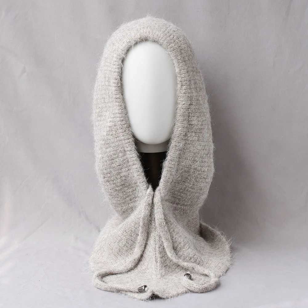 Beanie/Skull Caps Unisex 100%Wool Knitted Balaclava Winter Ear Face Neck Protect One-Piece Scarf Hat Soft Warm Hooded Beanies Twist False Collar Q26