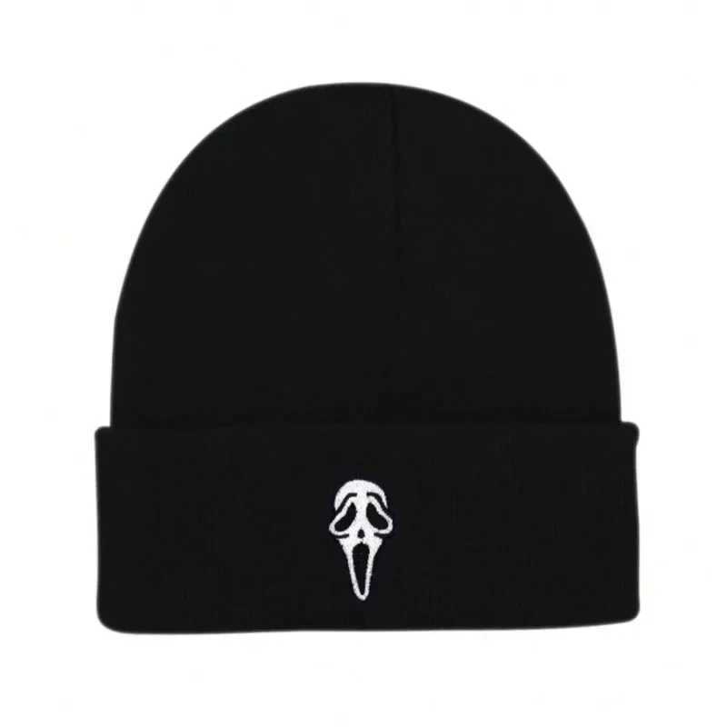 1pc unisex Winter Warm Skull Embroidery Knit Beanie Hat Warm Outdoor Ski Cap Autumn Acssories suitable for Halloween Christmas S261017M428