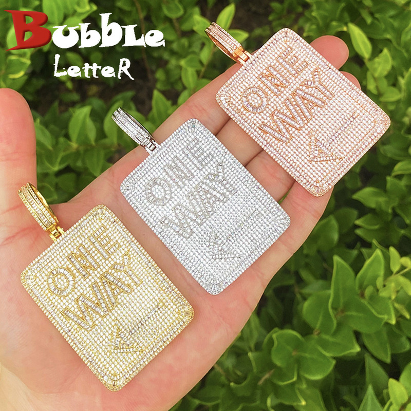 r hip-hop rectangular personalized letter ONE WAY pendant, popular accessory 925 Sterling Silver Cubic Zirconia men's necklace