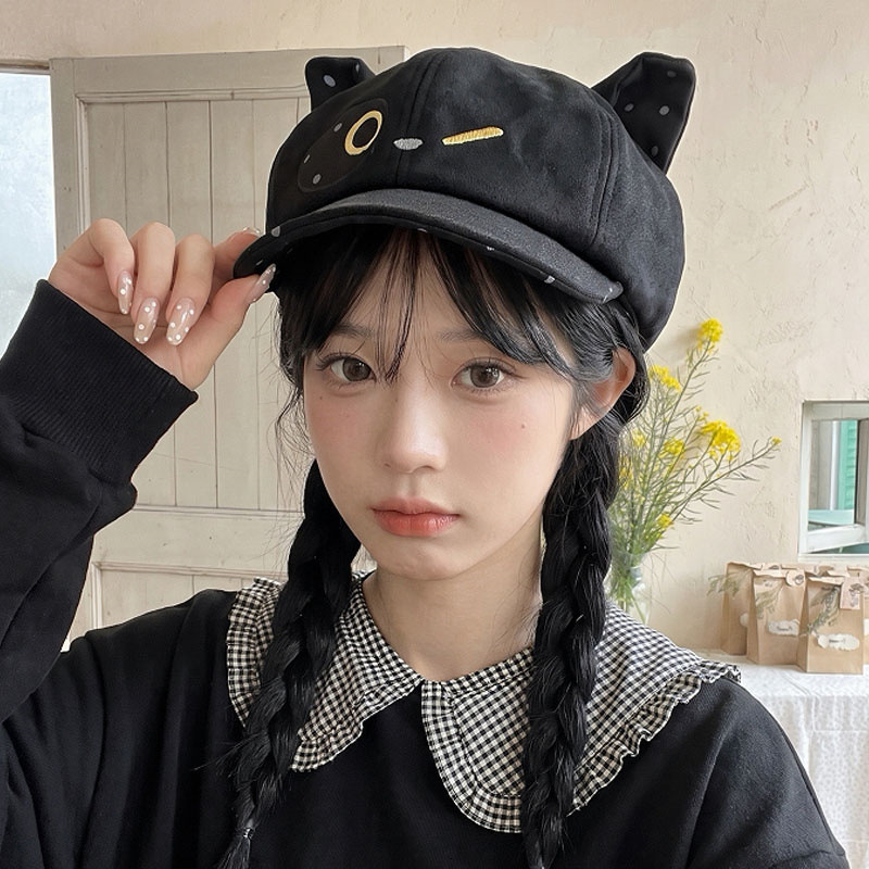 Japanesestyle cute polkadot brimmed catear painter hat women perfect spring summer sweet versatile ideal for photoshoots and as a stylish newsboy ca