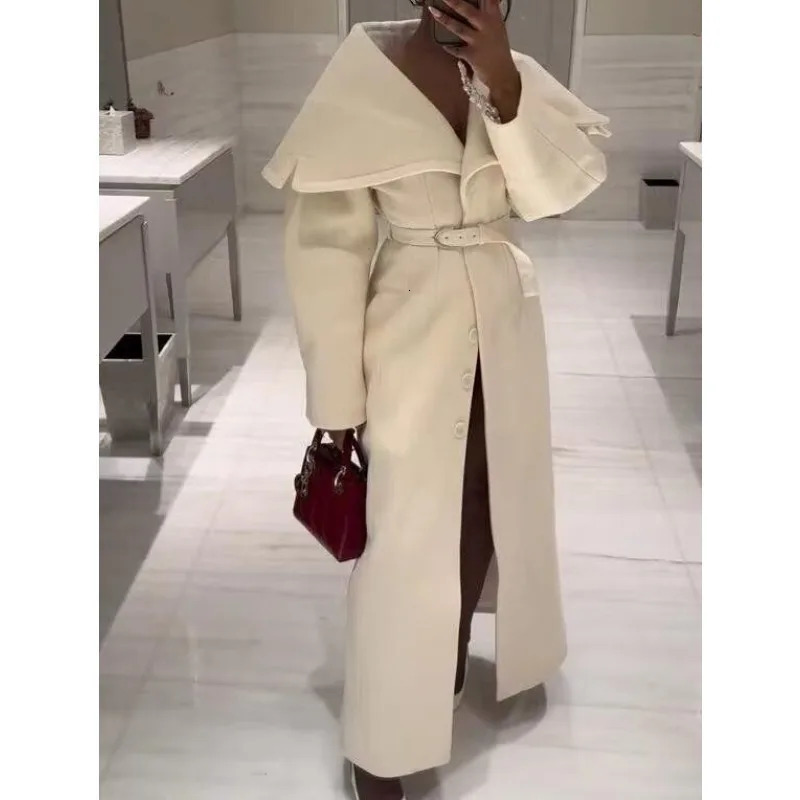 Autumn and winter women's clothing fashion temperament lapel with belt long woolen coat jacket n sense versatile 261016