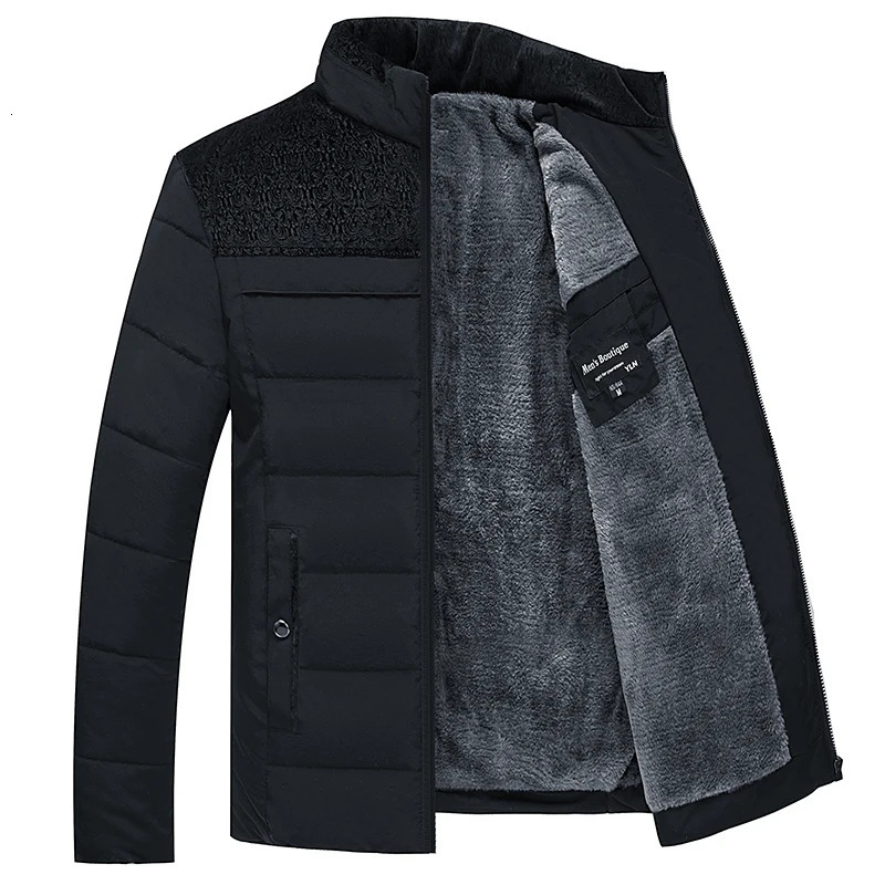 Men's Plush Thickened Parkas Stand Collar Winter Jacket Men's Parker Coat Winter Warm Thick Zipper Coat Padded Overcoat for Men 261015
