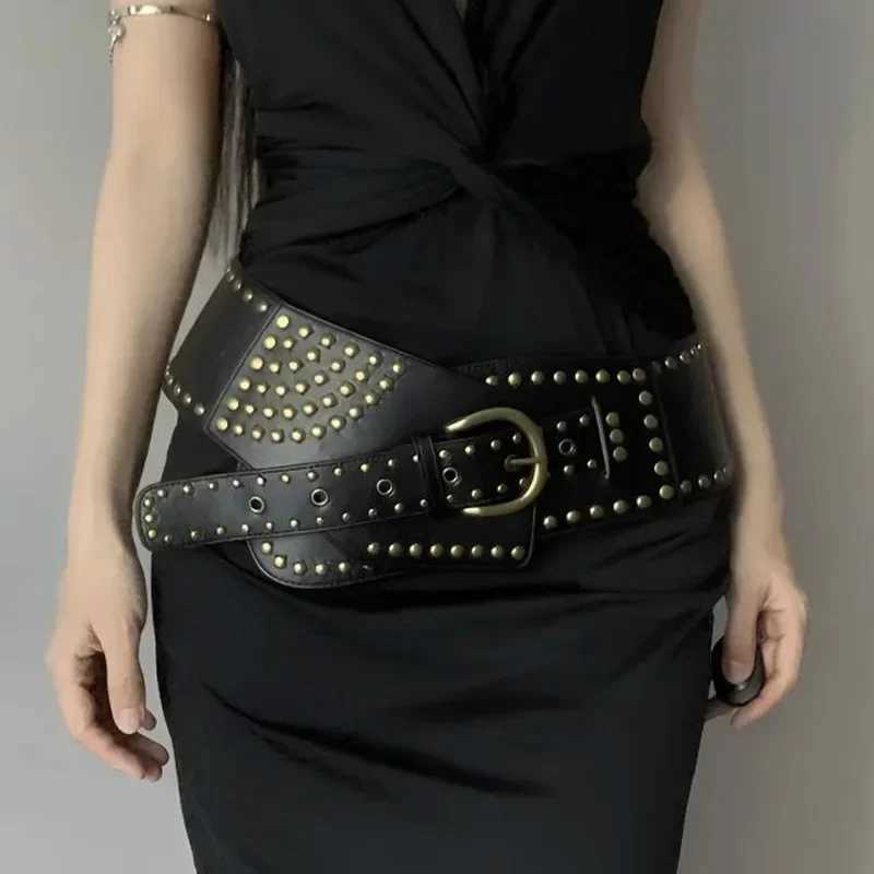 American Rivet Punk Wide Belts Y2K Metal Pu Spice Gis Waisand Western Heavy Duty Irregular Design Skirt Decoration M261016