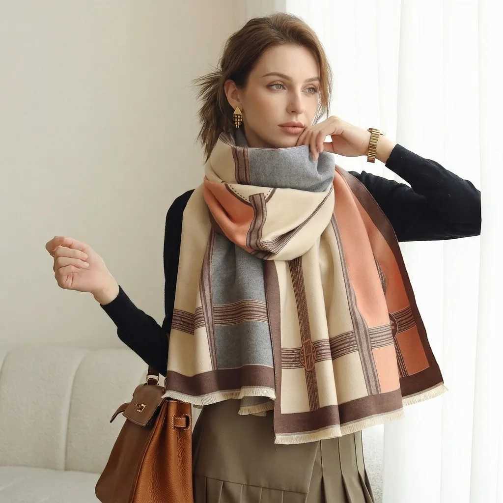 Women Winter Plaid Scarf Faux Cashmere Feel Soft Warm Shawl Tassel Large Shawls Wraps Bufanda Poncho Scarf Luxury Accessories S261017CHX0
