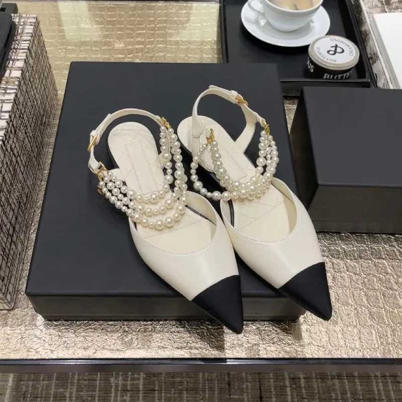 Low Heel Baotou Sandals Women 2026 Spring New Pearl Chain Fashion Pointy Flat Shoes Women Q261015