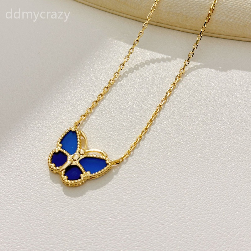 Elegant Blue Butterfly Pendant Necklace for Women, Gold Plated Chain, Daily Wear Fashion Jewelry Gift