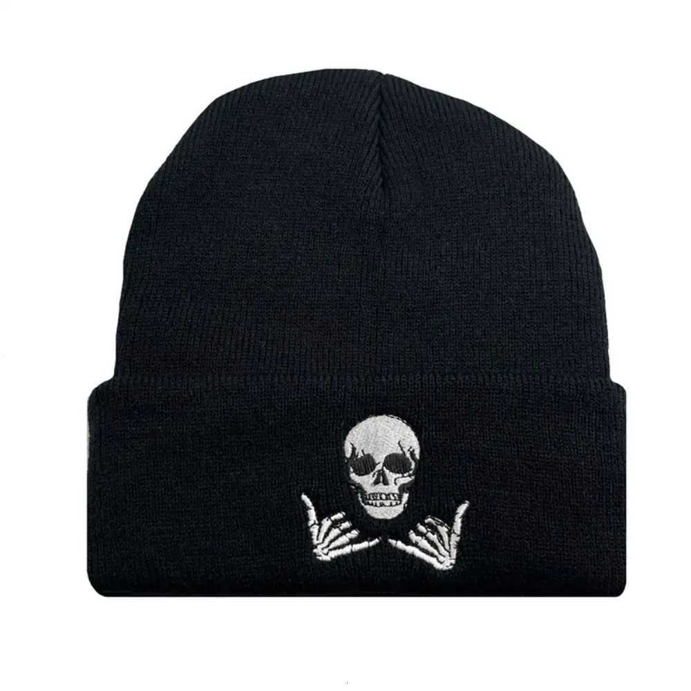 Beanie/Skull Caps New Hip Hop Men's Knitted Hat Thicken Elastic Cold Cap Embroidered Skull Knitted Skull Bonnet Outdoor Ski Q261017