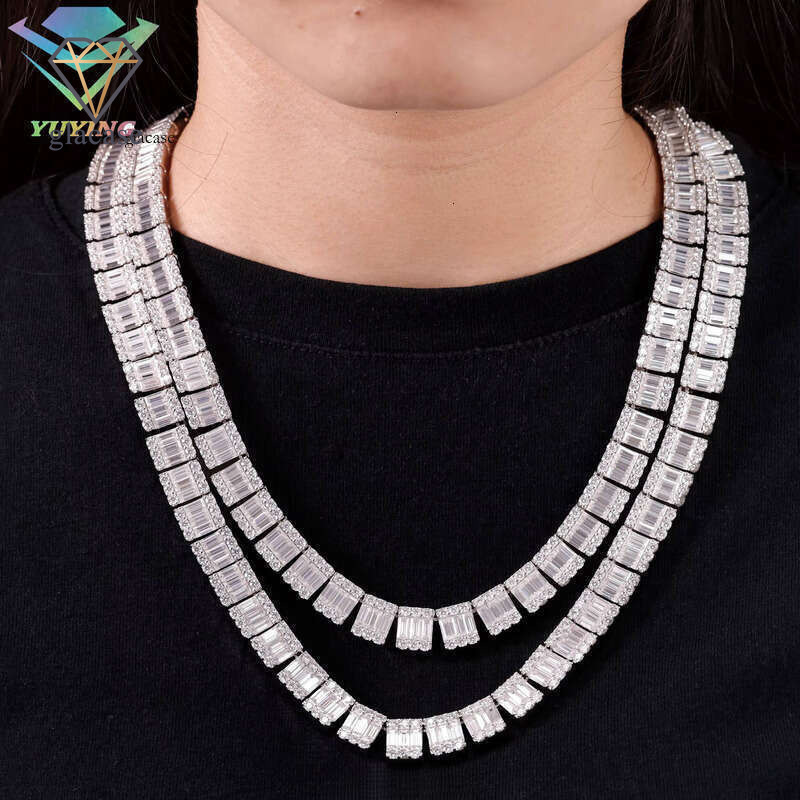 VVS Long Stick Bread 8mm 10mm S Pure Sier Hip Hop Necklace Iced Silicon Stone Tennis Chain