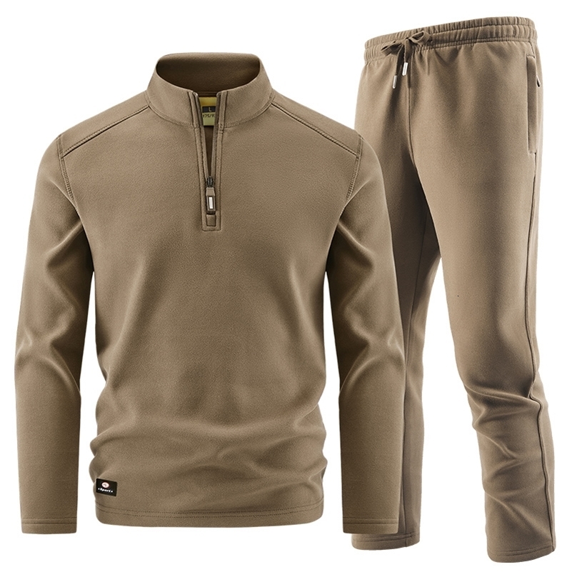 Winter Sportswear Set Mens Retro Training Thick Fleece Jacket Pants Two Piece Set Casual Ski Running Tracksuit Suit a261016