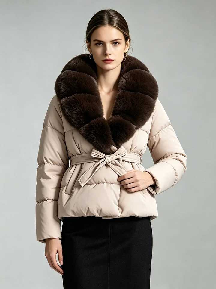 Women's Down Parkas ZADORIN Trendy Women Winter Padded Coat Faux Fur Collar Belted Mid Long Thick Warm Puffer Jacket Woman Parkas Elegant Outer