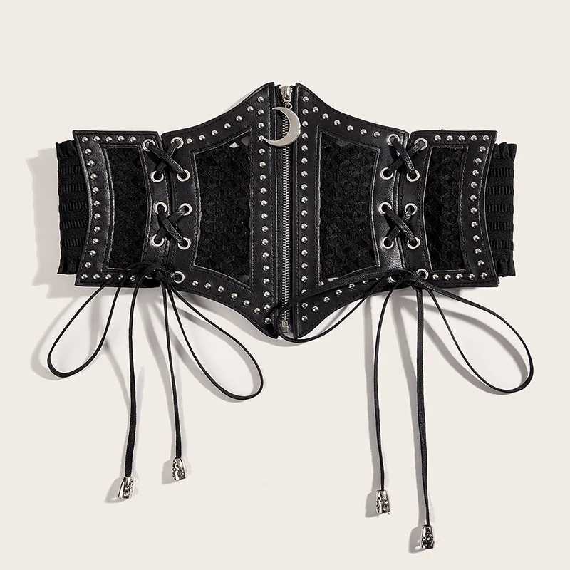 Leopard Print Hollow Corset Wide Belts For Women Blk Belt Female Luxury Brands Moon Punk Gothic Cummeunds Y2K Waisand M261016