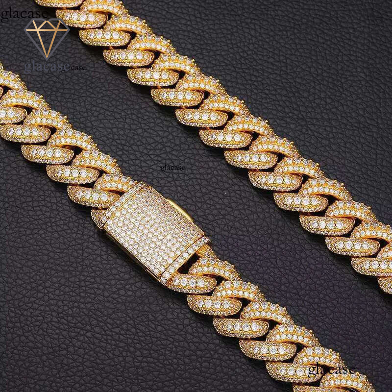 High Quality Mens Hip Hop 15mm 18mm Iced Out Dia Moissanite Baguette Cuban Chain Necklace