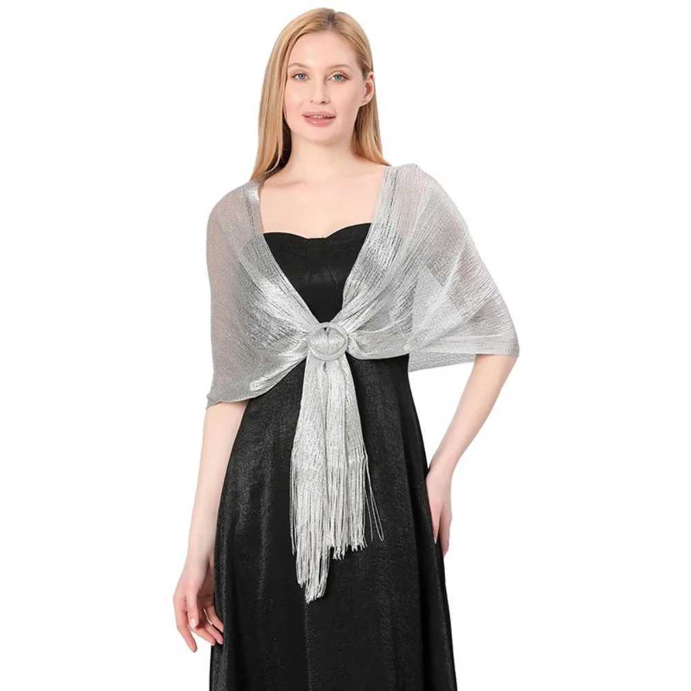 Fashion Bridal Sparkling Metallic Scarf Wedding Party with Buckle Evening Dresses Shawl Bridesmaid Gold Silver Shiny Shawls S2610177RQM