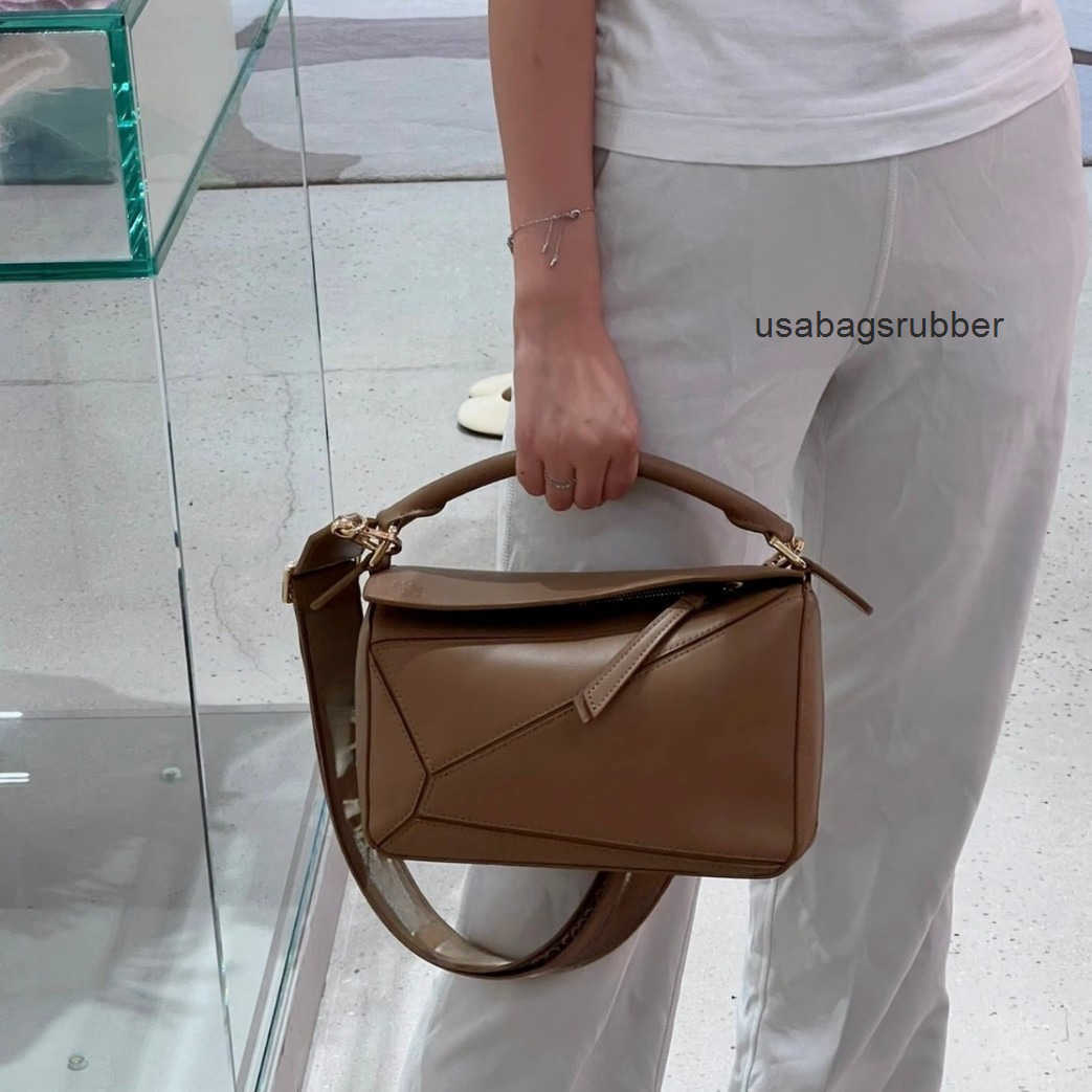 Geometric Panel 26 New Model Embroidered Wide Shoulder Strap Cowhide Geometric Bag Light Luxury Leather Handbag High end Versatile Crossbody Bag for