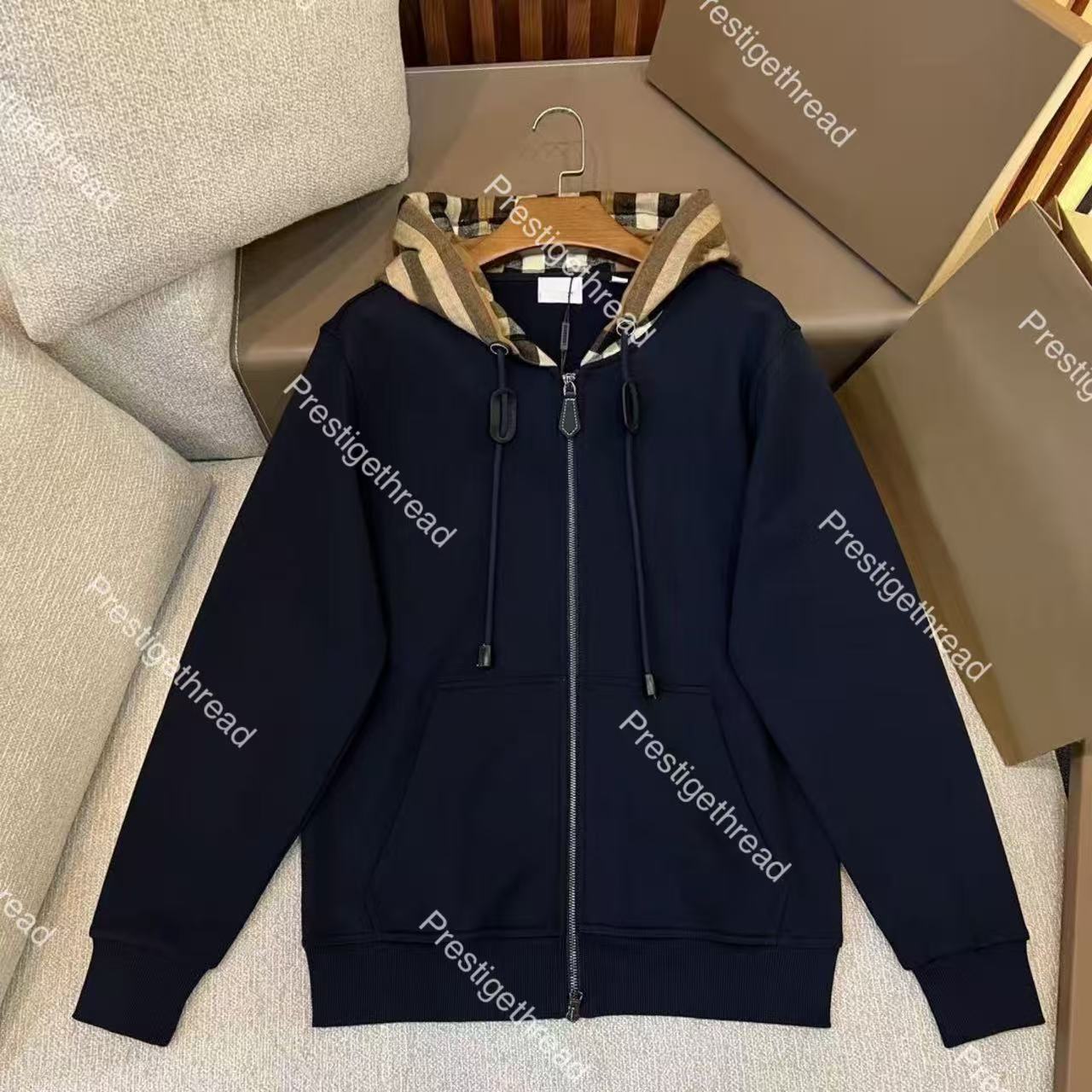 Designer High-Quality Men's Hoodies & Sweatshirts Plaid Patchwork Sports Casual Zipper Jacket Hoodie Sweatshirt