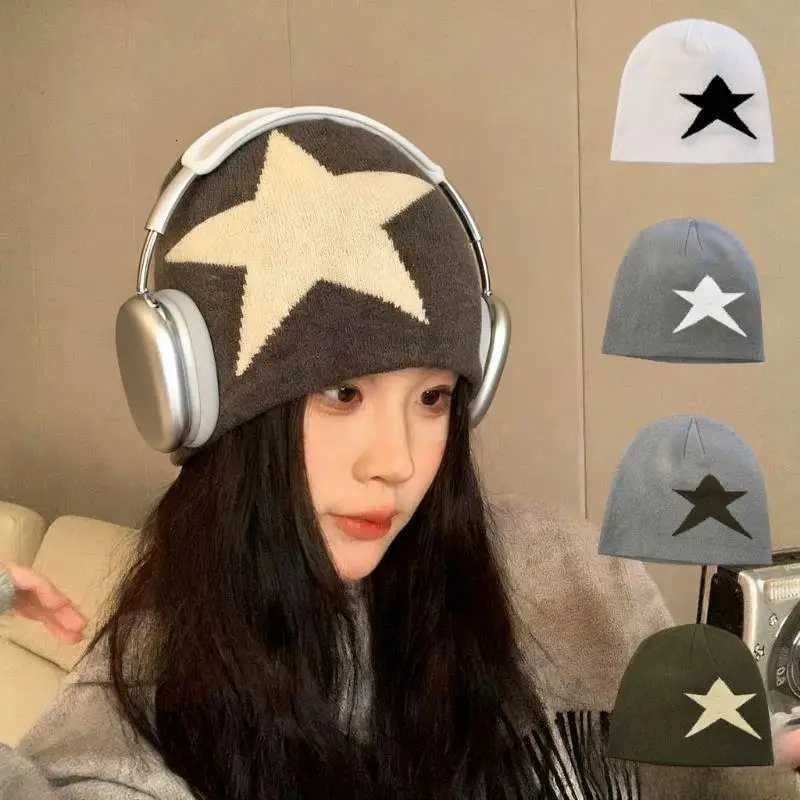 Beanie/Skull Caps Winter Autumn Warm Beanies Vintage Y2K Star Pattern Skullcap Skiing Hat Cold Hat Hip Hop Women Men Windproof Knitted Beanie HatT26