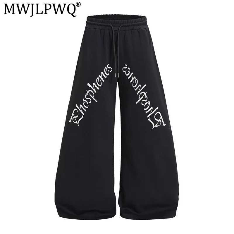 MWJLPWQ Loose Wide-Leg Pants Street Hip-Hop Style Trendy Letter Print Beaded Design Casual Long Men's Sweatpants Autumn 17854 S261016SZWC