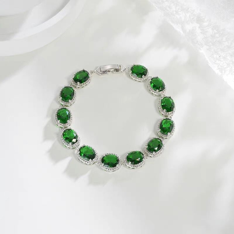 2026 1:1 Iced Out Oval Emerald perfume Green CZ Halo Bracelet For Women, Silver Tone Stone Full Paved Tennis Bracelet, Luxury Wedding Banquet Statem