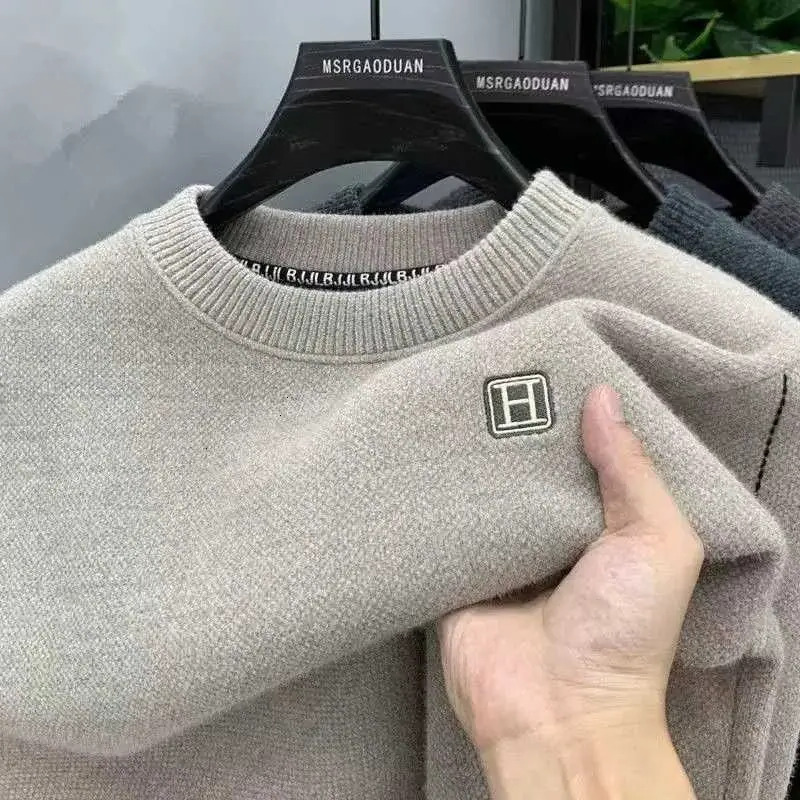 pullover Men's Sweater Winter Allinone Crew Neck Mens Thickened Fleece Warm Clothes Chenier Knitted Sweater Pullover Bottom Shirt Knitwear 7d6