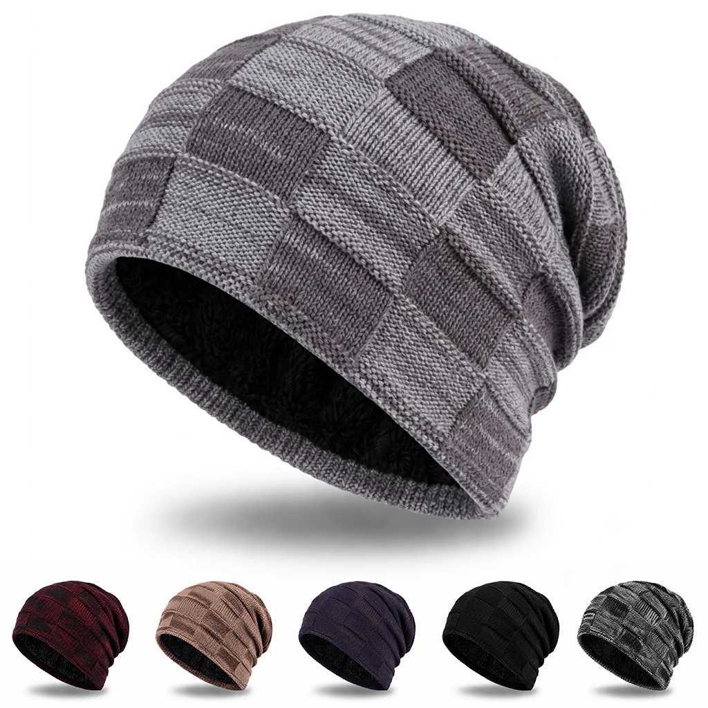 Beanie/Skull Caps Unisex Trendy Slouchy Knit Beanie Winter Hat with Checkered Grid Pattern Soft Lined Skull Cap for Streetwear And Daily OutfitT2610