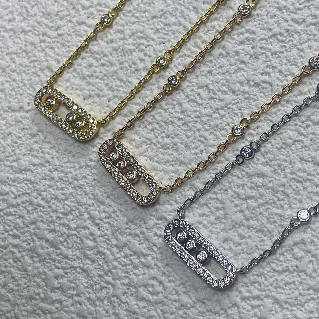 M necklace Meijia Three-Diamond Sliding Necklace Women, Hollowed-Out Fashionable Minimalist Style, A Must-Have for Goddesses, Full-Diamond Pendant C