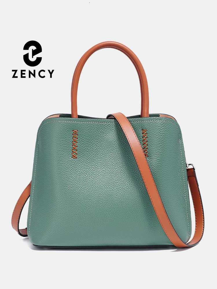 Evening Bags Zency Women's Genuine Leather Shopper Bag Designer Shoulder Bags Handbag Large Bucket Bag Tote Cross Body 2024 Bolso De Mujer H261