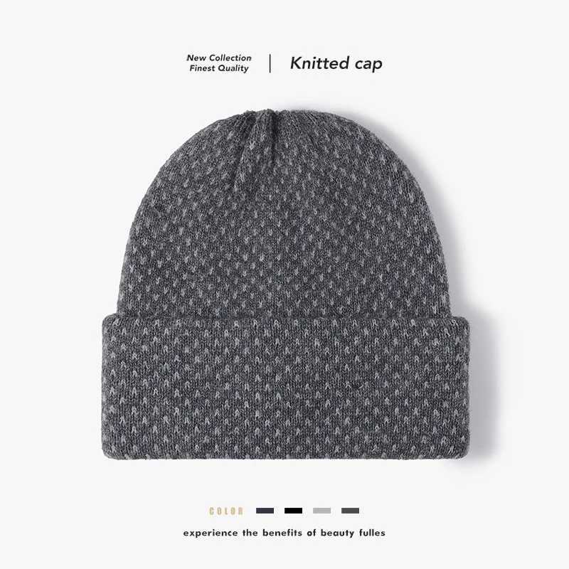 Autumn and winter color-blocked knitted hat thickened for warmth ear protection brimless woolen beanie outdoor pullover S261017LBJC
