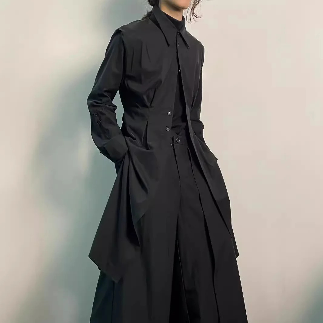 Men's Victorian Shirt Dress Spring Autumn Waist Cinched Retro Dark Long Trench Coat Loose Slimming 261015