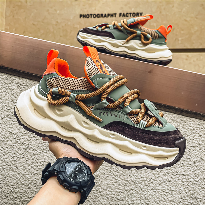 Men's Shoes 2026 Spring New Breathable Mesh Dad Shoes Versatile Thick Sole Height Increasing Trendy Fashion Sports Casual Shoes