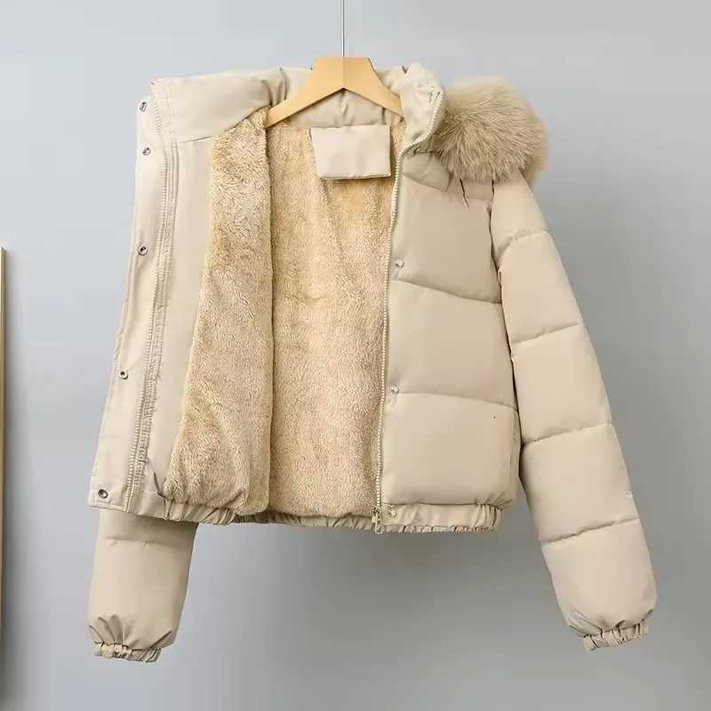 Women's Down Parkas Winter Short Parkas Women's Cotton-padded Clothes Fleece Lining Thicken Warm Outerwear Fur Collar Removable Hooded Qui