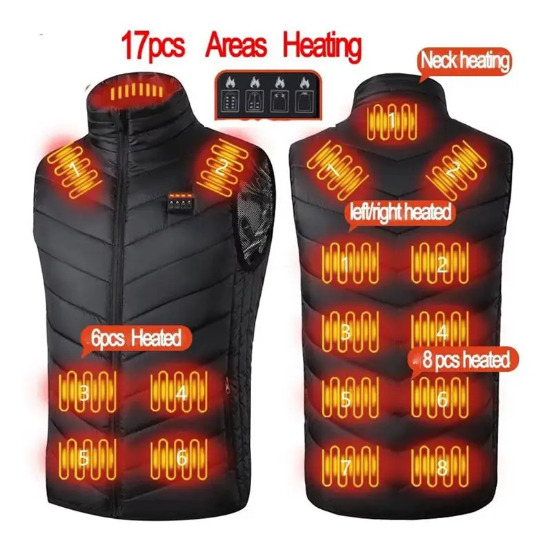 Men USB Infrared 17 Heating Areas Vest Jacket Winter Electric Heated Waistcoat For Sports Hiking Oversized 5XL 261017