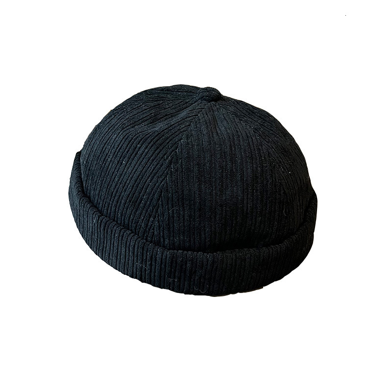 Solid-color corduroy beanie hat for women, Korean style, fashionable, casual, versatile, retro, brimless, hip-hop style