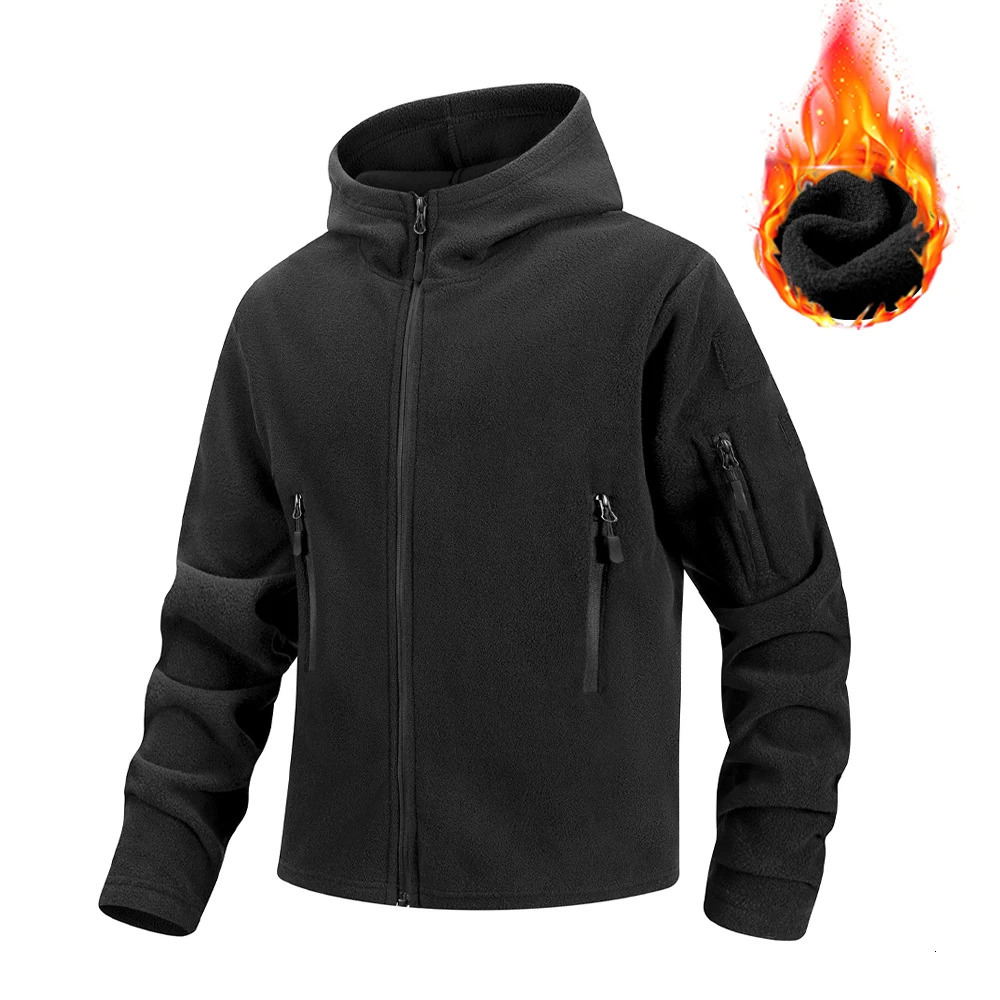 Mens Hiking Tactical Fleece Full Zip Hooded Jacket MultiZipper Pockets n Autumn Winter Warm Outdoor Sports Coat for Men 261016