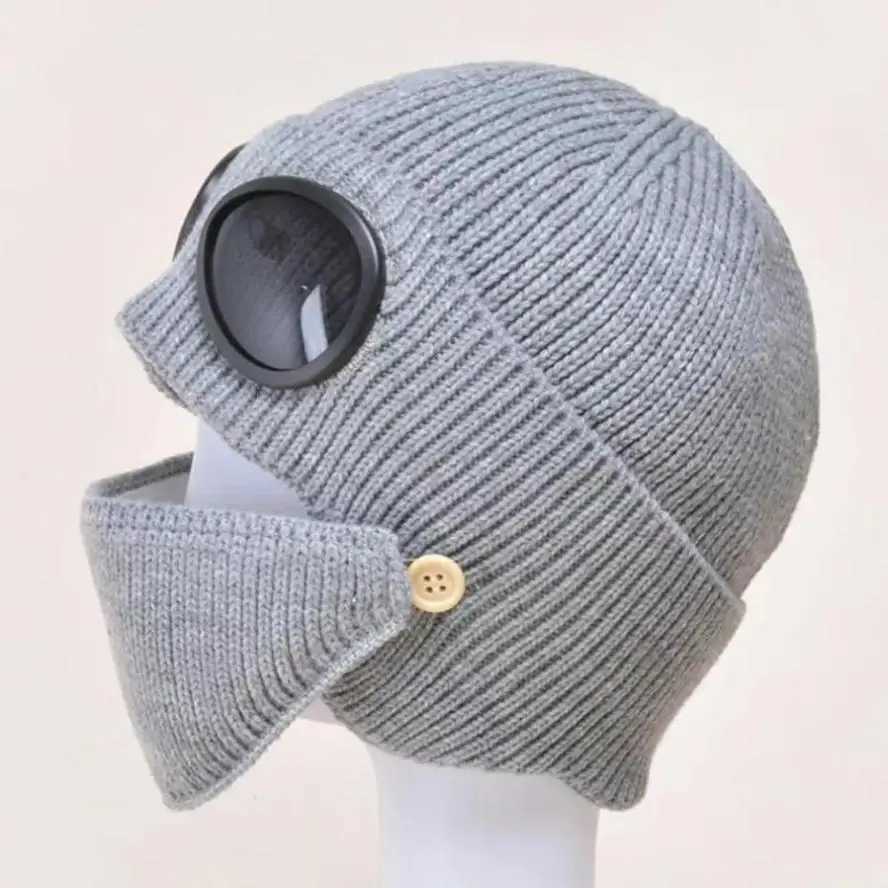1 Pcs Autumn And Winter New Pilot Glasses Ear Protection Hat With Velvet Warm Wool Hat Women's Korean Knitted Hat Mask S261017B9SV