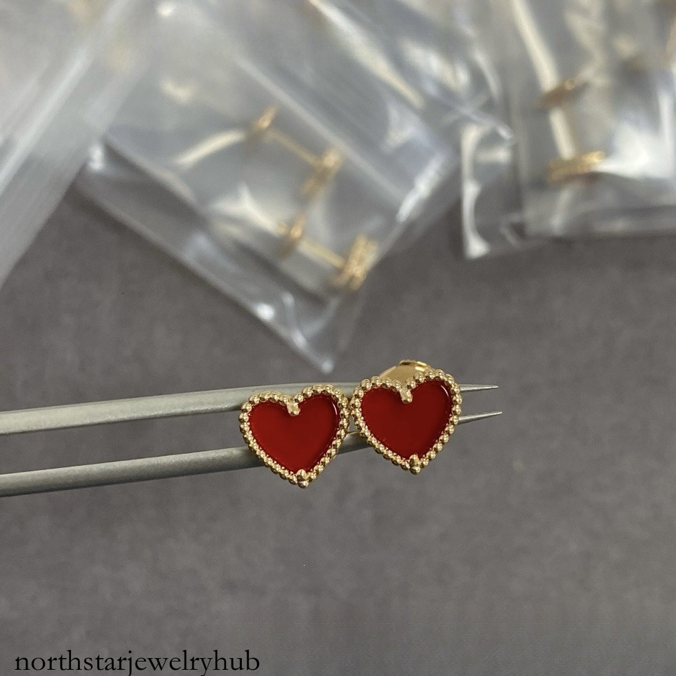 Designer Jewelry vanly sterling silver small heart earrings, plated with gold, featuring agate and red carnelian heart-shaped pendants