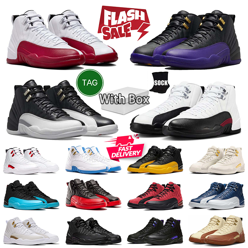 With box basketball shoes men womens 12 12s designer sneakers Bloodline Taxi French Blue Flu Game Playoffs Cherry mens
