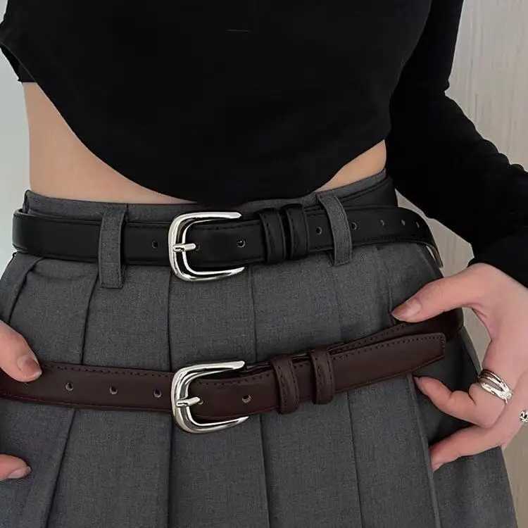 Fashionable rendy Simple and Sophisticated Womens BeltKorean-Style Retro Belt with Shiny Silver Buckle Perfect for Students S261017U8TR