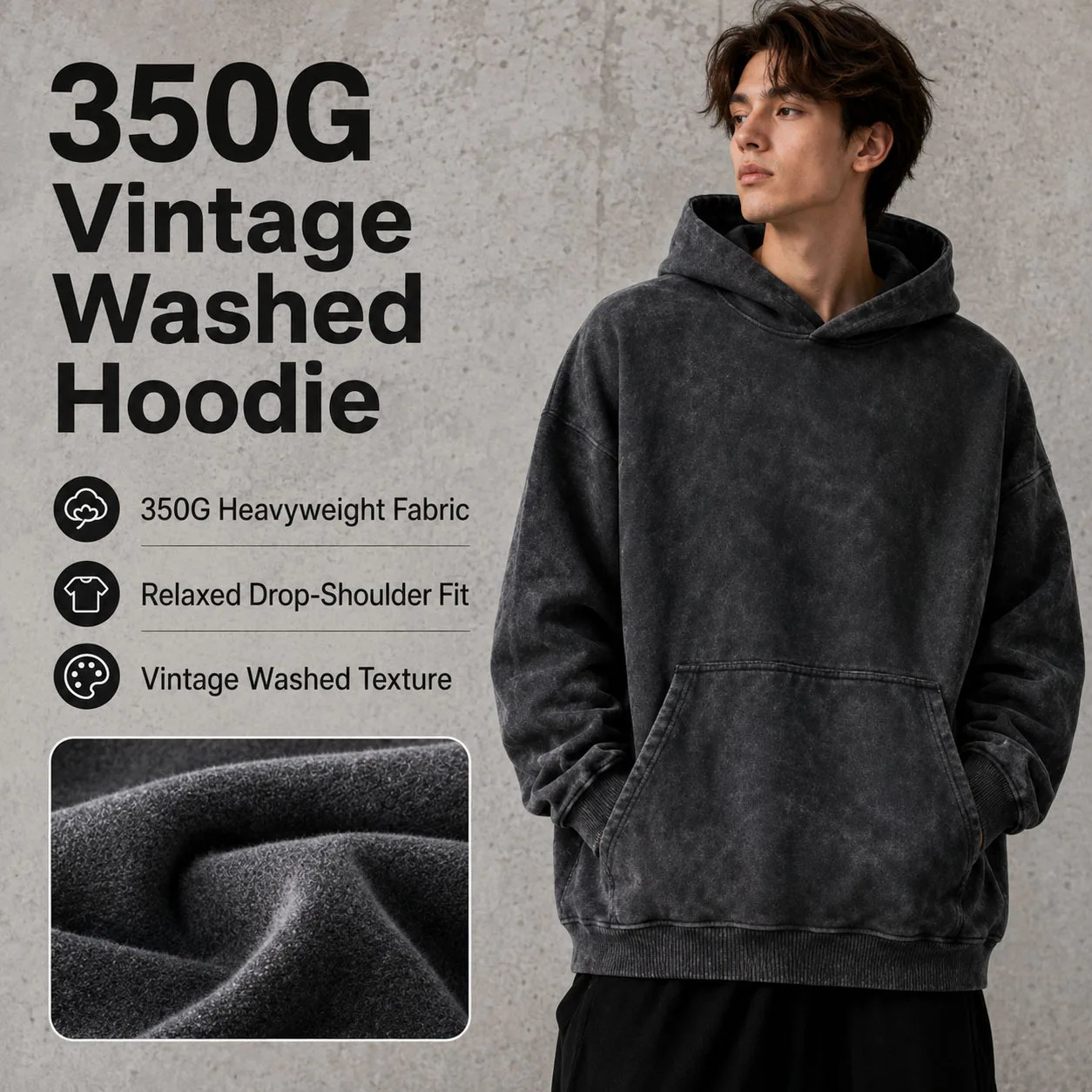 Mens Cotton Hoodie Vintage Washed Pullover High Quality Relaxed Fit Streetwear Sweatshirt Casual Unisex Top 261017
