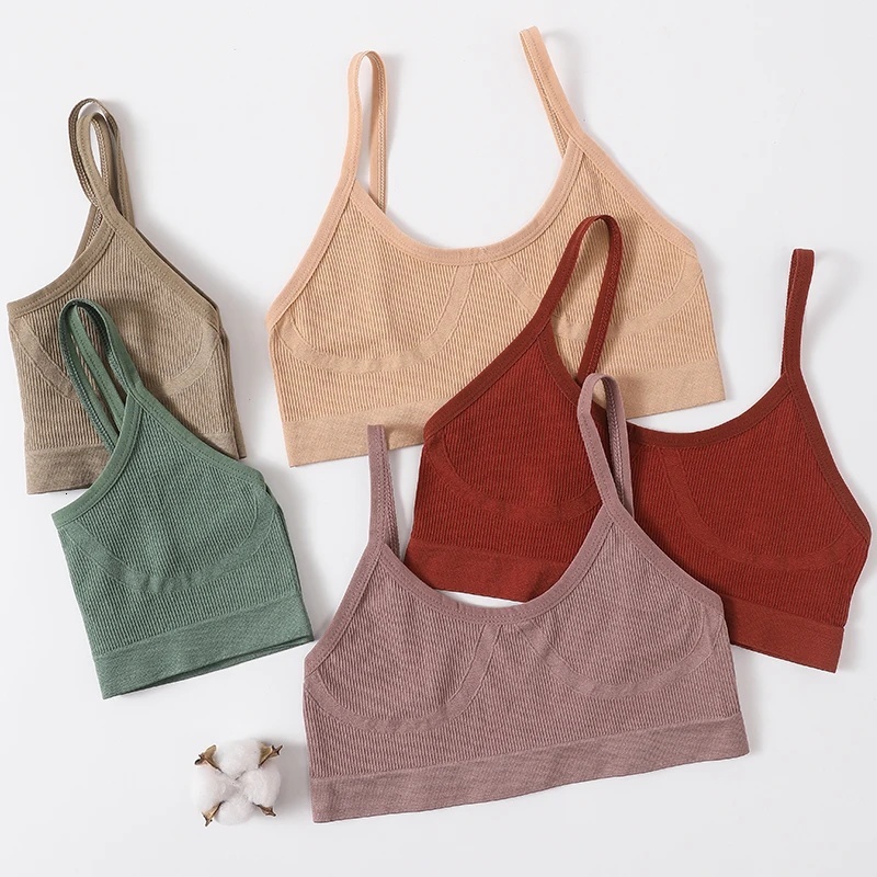 Women U-Neck Thin Strap Ribbed Wireless Bralette Push Up Bras Sport Seamless Underwear Without Pads Sexy Lingerie Crop Top M-XL dongdumaoyi