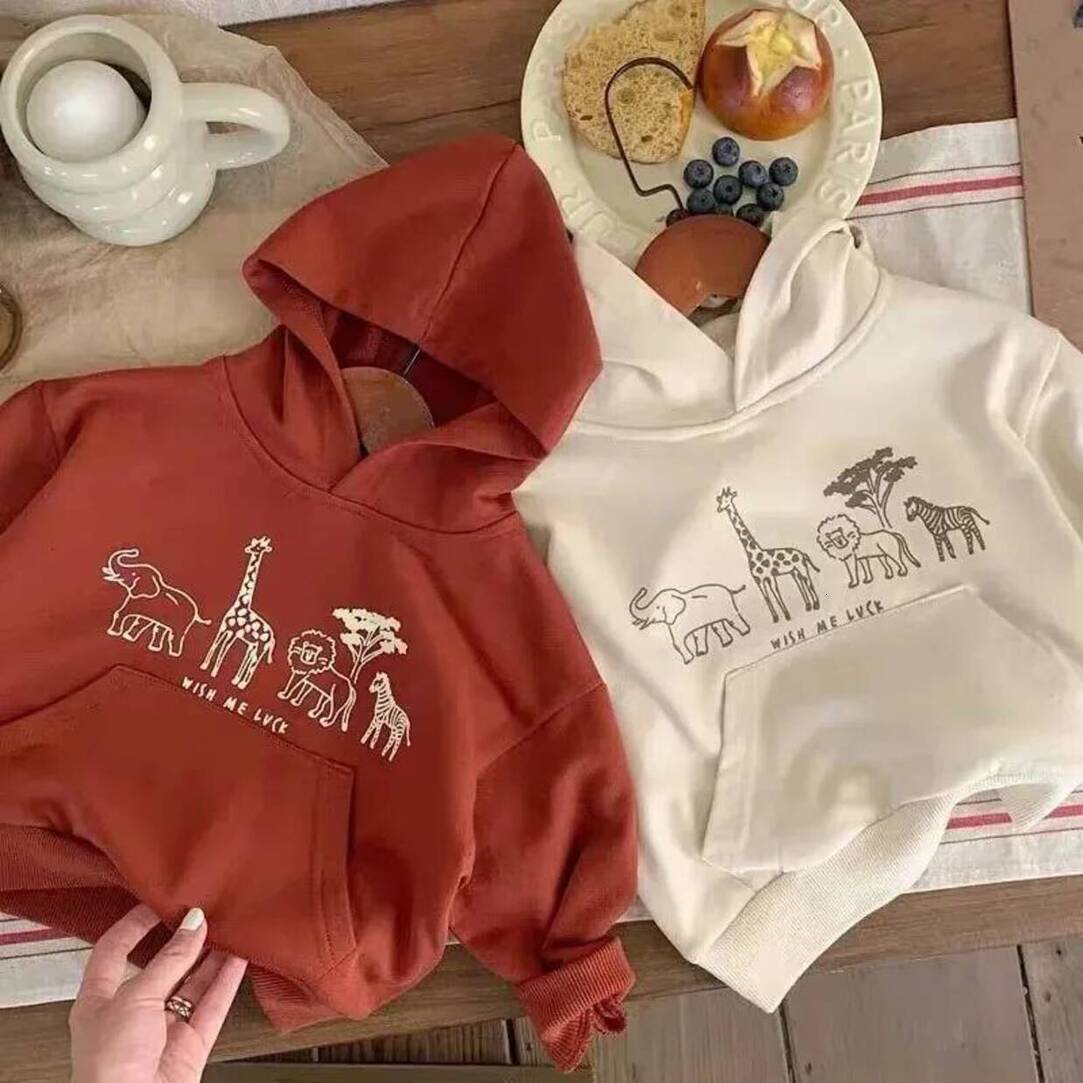 Girls Hoodie Spring Baby Boys Letter Printed Hooded Children Korean Style Big Pocket Sweatshirt Toddlers Kids Casual Cotton Pullover