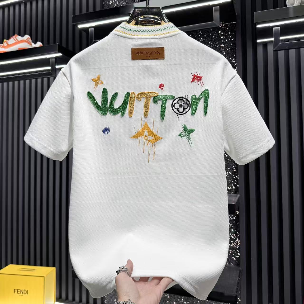 European men's high-end sequin embroidered short-sleeve T-shirt 2026 new summer lightweight luxury fashion round-neck half-sleeve shirt
